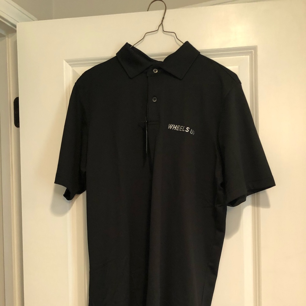Wheels Up black golf shirt